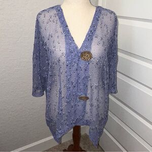 Anthony’s Resort Wear Large Button Front Short Sleeve Mesh Cover Up Cardigan